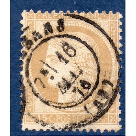 Timbre France Yvert No 55 Type Cérès 15c bistre Oblitéré CaD type 17