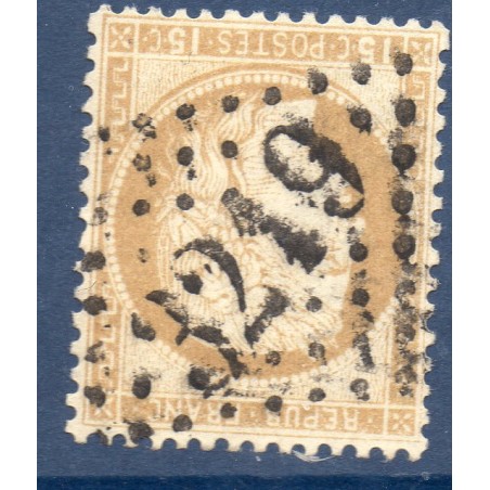 Timbre France Yvert No 55a Type Cérès 15c bistre-jaune Oblitéré gros chiffres