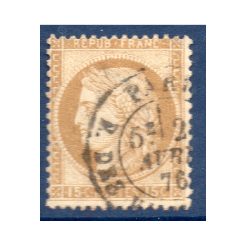 Timbre France Yvert No 55a Type Cérès 15c bistre-jaune Oblitéré CaD type 17