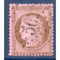 Timbre France Yvert No 58 Type Cérès 10c brun s. rose Oblitéré gros chiffres