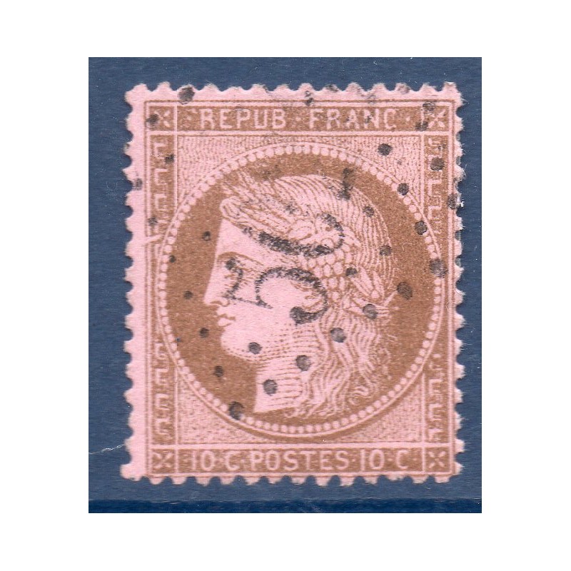 Timbre France Yvert No 58 Type Cérès 10c brun s. rose Oblitéré gros chiffres