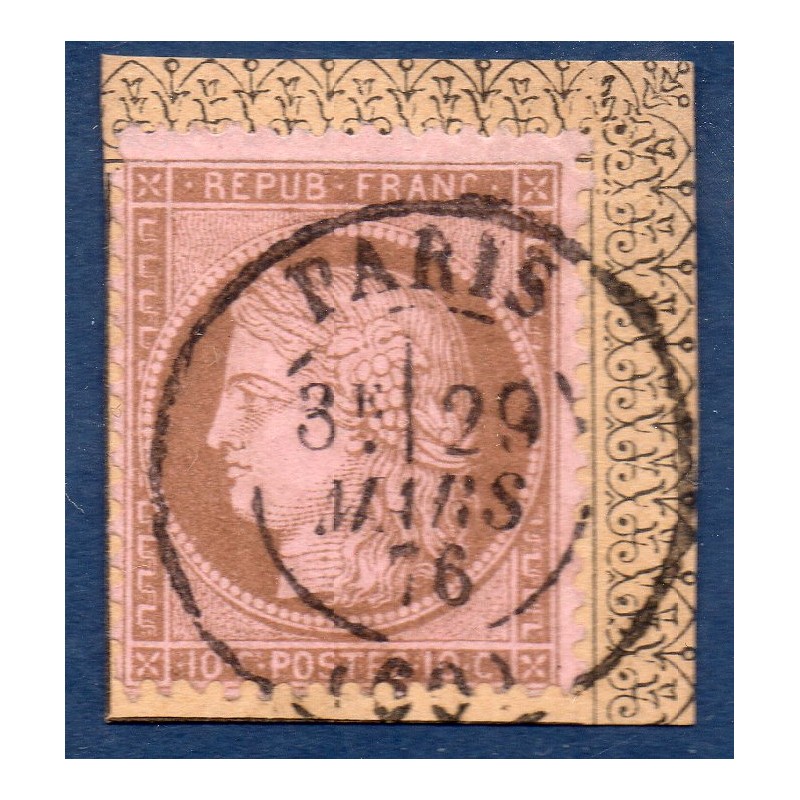 Timbre France Yvert No 58 Type Cérès 10c brun s. rose Oblitéré CaD type 17