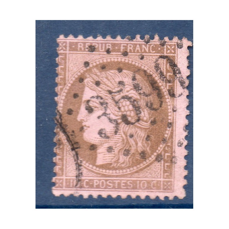 Timbre France Yvert No 58a Type Cérès 10c brun foncé s. rose Oblitéré gros chiffres