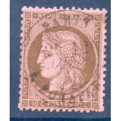 Timbre France Yvert No 58a Type Cérès 10c brun foncé s. rose Oblitéré CaD type 17