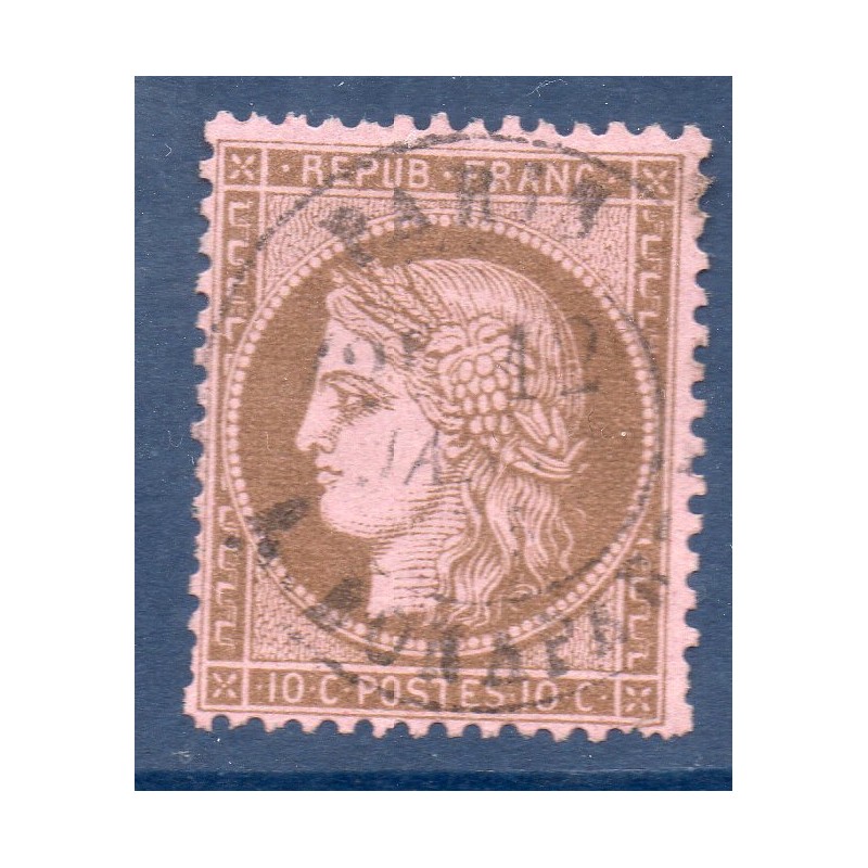 Timbre France Yvert No 58a Type Cérès 10c brun foncé s. rose Oblitéré CaD type 17