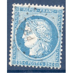 Timbre France Yvert No 60A Type Cérès 25c bleu Oblitéré ambulant