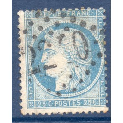 Timbre France Yvert No 60A Type Cérès 25c bleu Oblitéré gros chiffres