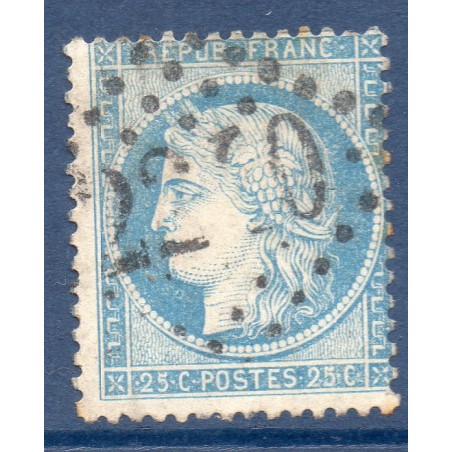 Timbre France Yvert No 60A Type Cérès 25c bleu Oblitéré gros chiffres