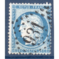 Timbre France Yvert No 60Aa Type Cérès 25c bleu foncé Oblitéré gros chiffres