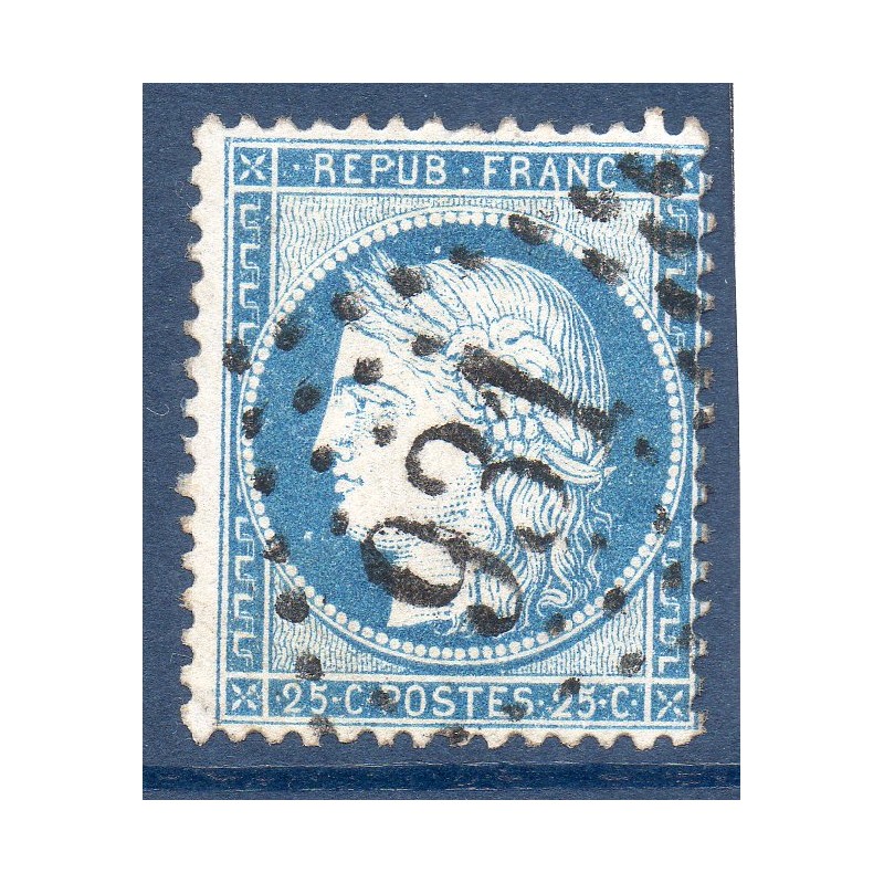 Timbre France Yvert No 60Aa Type Cérès 25c bleu foncé Oblitéré gros chiffres