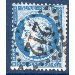 Timbre France Yvert No 60Ba Type Cérès 25c bleu foncé Oblitéré gros chiffres