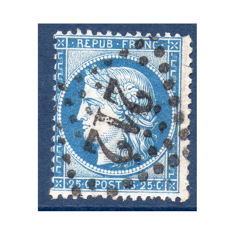 Timbre France Yvert No 60Ba Type Cérès 25c bleu foncé Oblitéré gros chiffres