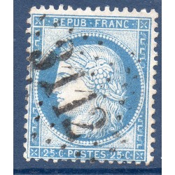 Timbre France Yvert No 60C Type Cérès 25c bleu Oblitéré gros chiffres