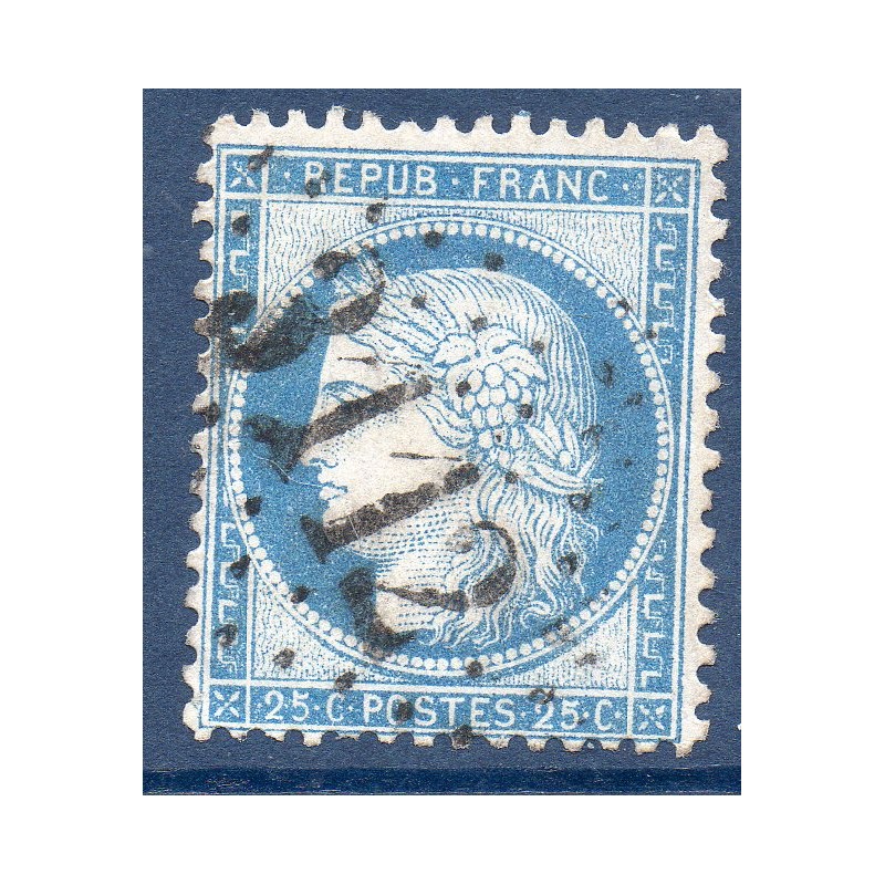 Timbre France Yvert No 60C Type Cérès 25c bleu Oblitéré gros chiffres