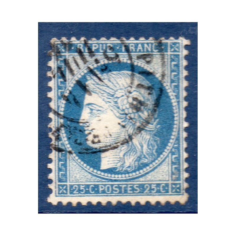 Timbre France Yvert No 60Ca Type Cérès 25c bleu foncé Oblitéré CaD type 17