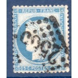 Timbre France Yvert No 60Ca Type Cérès 25c bleu foncé Oblitéré gros chiffres