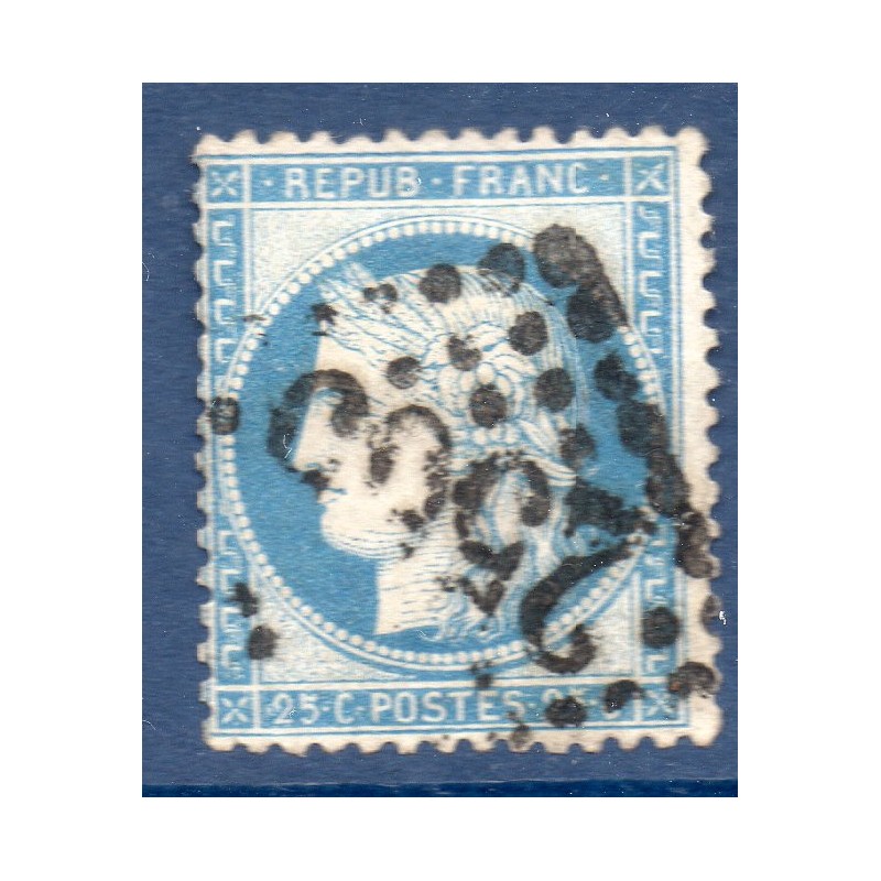 Timbre France Yvert No 60Ca Type Cérès 25c bleu foncé Oblitéré gros chiffres