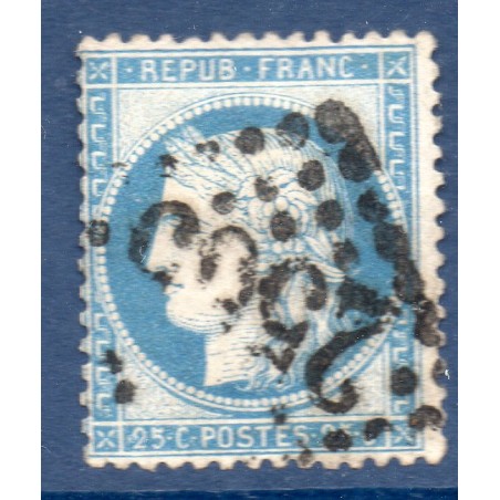 Timbre France Yvert No 60Ca Type Cérès 25c bleu foncé Oblitéré gros chiffres