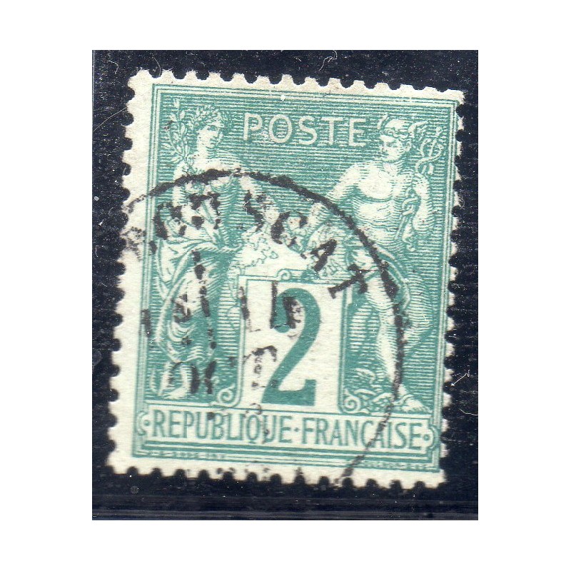 Timbre France Yvert No 62 Type I Sage 2c vert Oblitéré