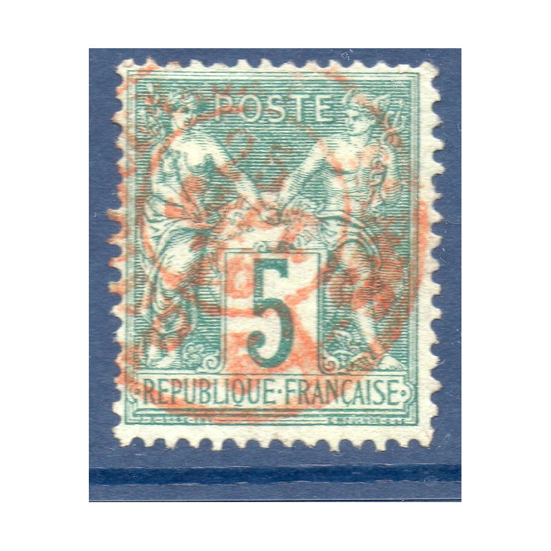 Timbre France Yvert No 64 Type I Sage 5c vert Oblitéré CaD rouge des imprimés