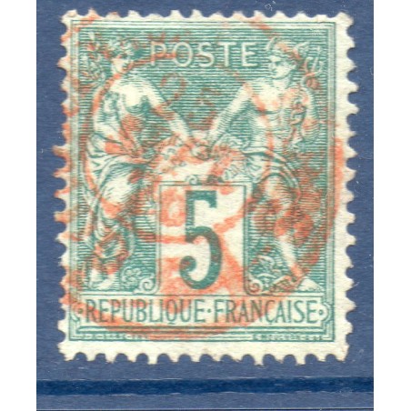 Timbre France Yvert No 64 Type I Sage 5c vert Oblitéré CaD rouge des imprimés