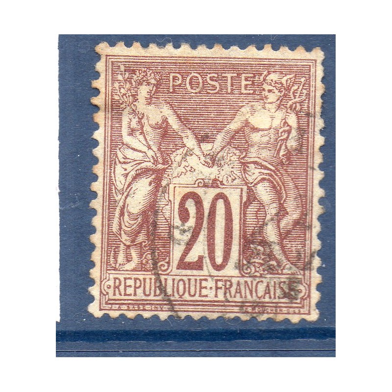 Timbre France Yvert No 67 Type I Sage 20c brun-lilas Oblitéré