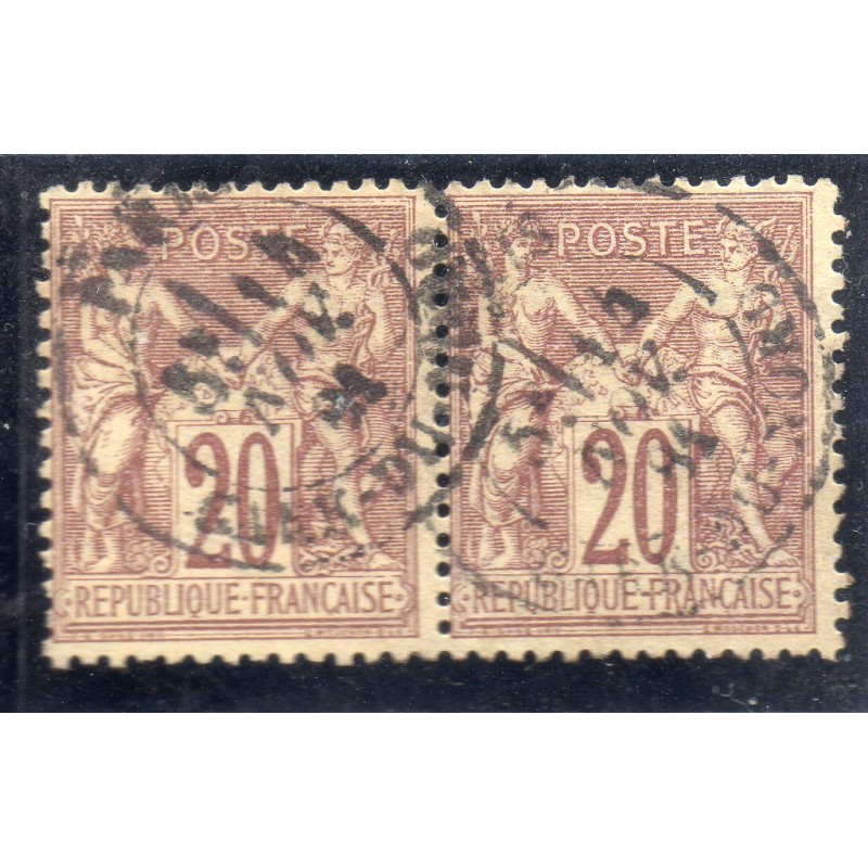 Timbre France Yvert Paire No 67 Type I Sage 20c brun-lilas Oblitéré