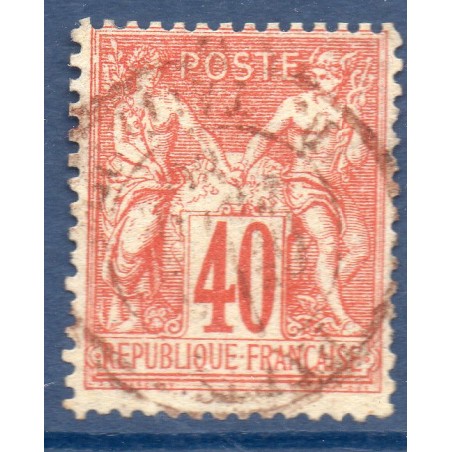 Timbre France Yvert No 70 Type I Sage 40c rouge-orange Oblitéré