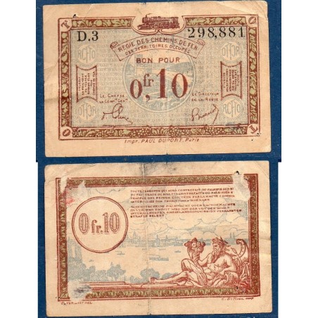 10 centimes régie des chemin de fer TB 1923 Pirot 135.2 Billet d'occupation