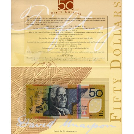 Australie P.54x, Folder neuf Billet de 50 Dollars 1995 David Unaipon