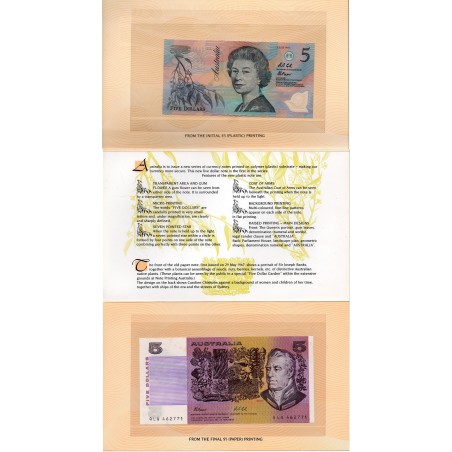 Australie P.44g et 50b, Folder Neuf Billet de 5 Dollars 1992