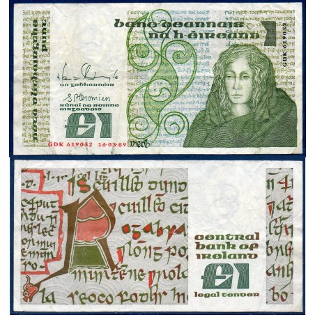 Irlande P.70d, TB Billet de 1 livre 1988-1989 reine Maeve