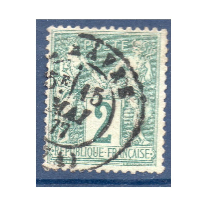 Timbre France Yvert No 74 Type II Sage 2c vert Oblitéré