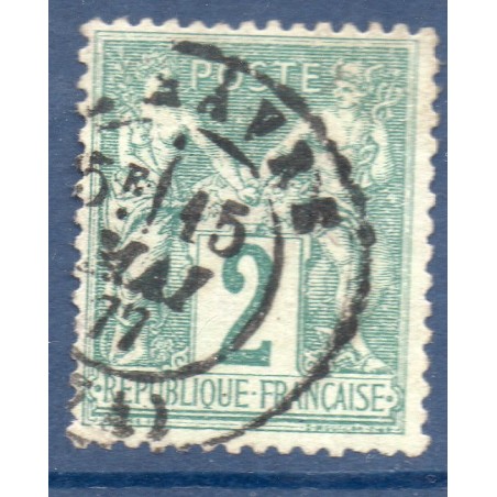 Timbre France Yvert No 74 Type II Sage 2c vert Oblitéré