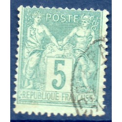 Timbre France Yvert No 75 Type II Sage 5c vert Oblitéré