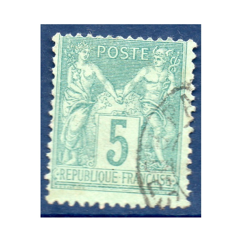 Timbre France Yvert No 75 Type II Sage 5c vert Oblitéré