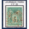 Timbre France Yvert No 75 Type II Sage 5c vert Oblitéré CaD rouge des imprimés