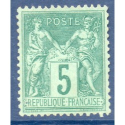 Timbre France Yvert No 75 Type II Sage 5c vert Neuf (*) sans gomme