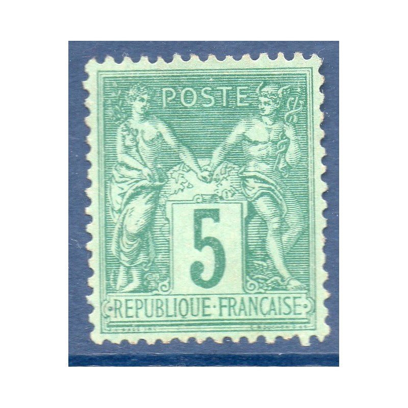 Timbre France Yvert No 75 Type II Sage 5c vert Neuf (*) sans gomme