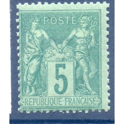 Timbre France Yvert No 75 Type II Sage 5c vert Neuf * sur charnière