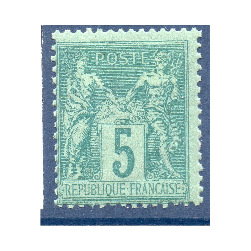 Timbre France Yvert No 75 Type II Sage 5c vert Neuf * sur charnière