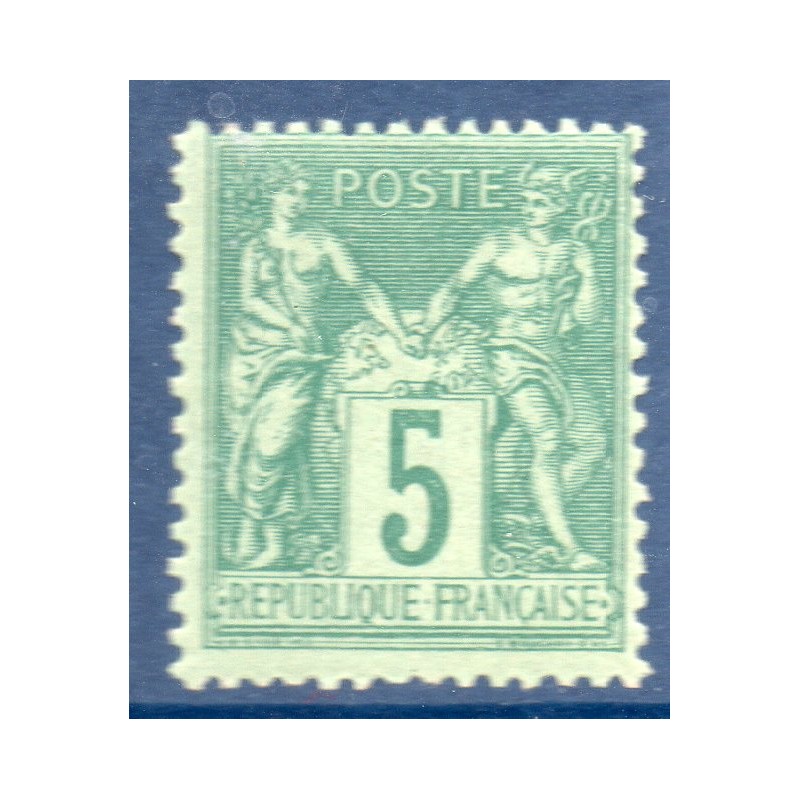 Timbre France Yvert No 75 Type II Sage 5c vert Neuf ** sans trace de charnière