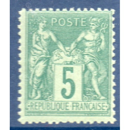 Timbre France Yvert No 75 Type II Sage 5c vert Neuf ** sans trace de charnière