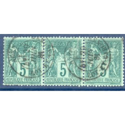 Timbre France Yvert Bloc de 3 No 75 Type II Sage 5c vert Oblitéré