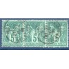 Timbre France Yvert Bloc de 3 No 75 Type II Sage 5c vert Oblitéré