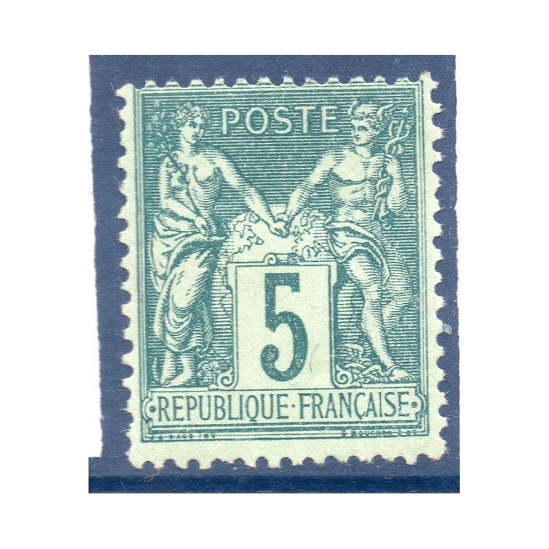 Timbre France Yvert No 75e Type II Sage 5c vert foncé Neuf ** sans trace de charnière