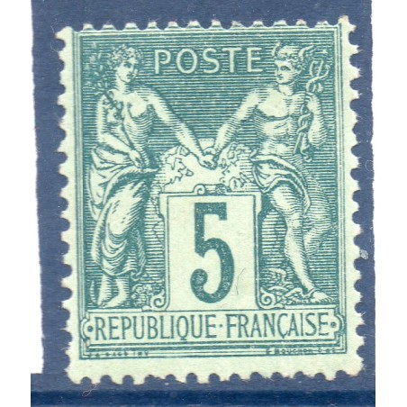 Timbre France Yvert No 75e Type II Sage 5c vert foncé Neuf ** sans trace de charnière