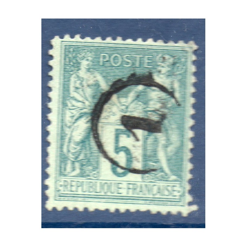 Timbre France Yvert No 75 Type II Sage 5c vert Oblitéré jour de l'an