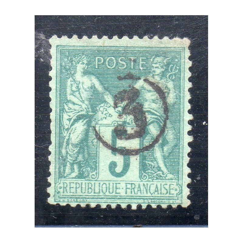 Timbre France Yvert No 75 Type II Sage 5c vert Oblitéré jour de l'an