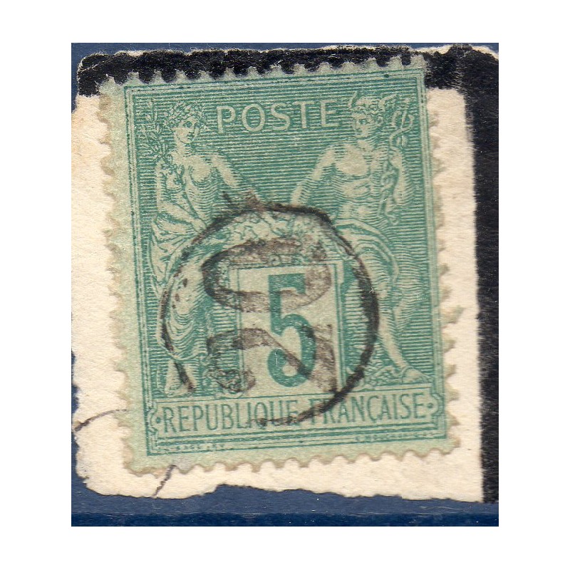 Timbre France Yvert No 75 Type II Sage 5c vert Oblitéré jour de l'an